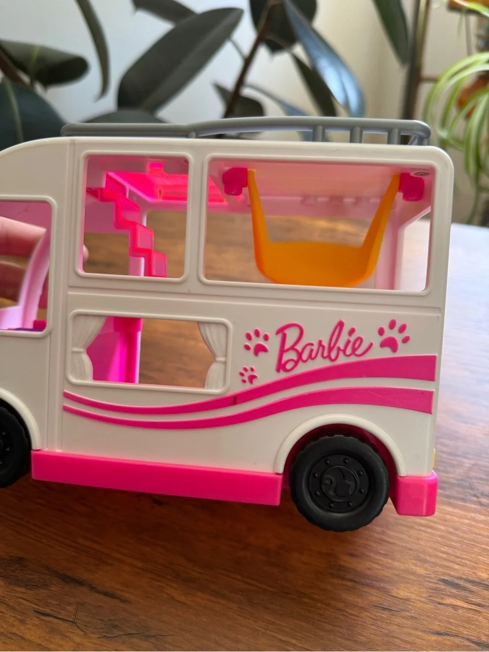 Barbie White, Bright Pink & Yellow Camper Van Play Vehicle
